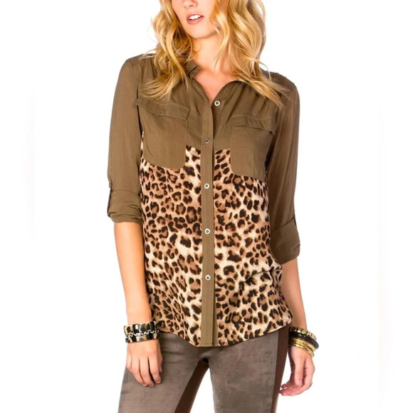 Miss Me Leopard Print Embellished Button Down - Picture 1 of 9